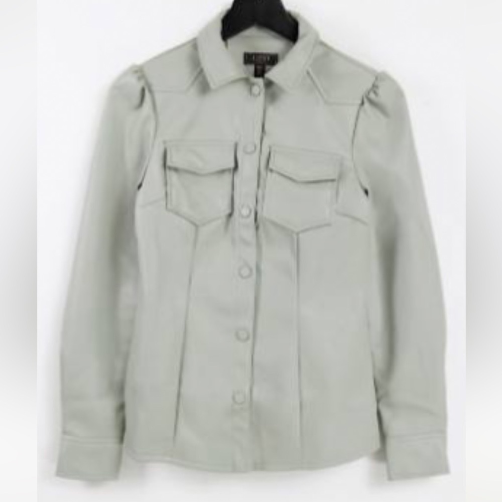 Lipsy Faux Leather Shirt in Sage - Picture 4 of 4